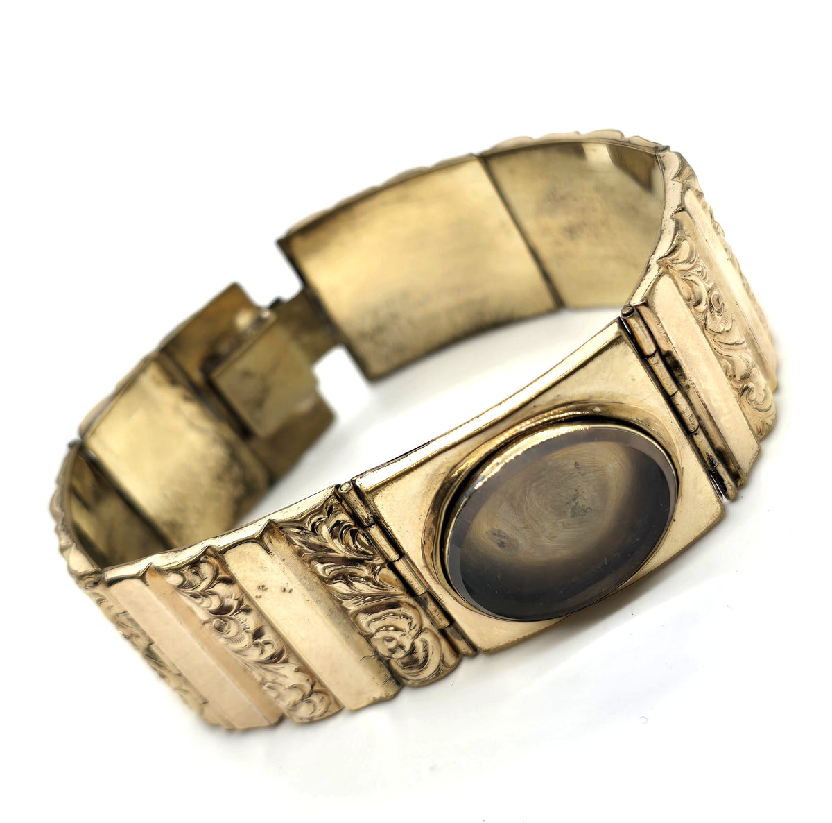 Yellow gold filled Antique Victorian mourning memento mori opening window bracelet