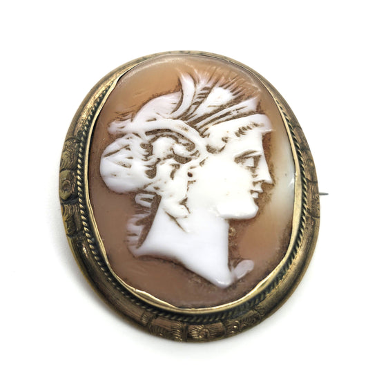 Greco Roman Carved Shell Cameo gold filled antique cameo brooch UK