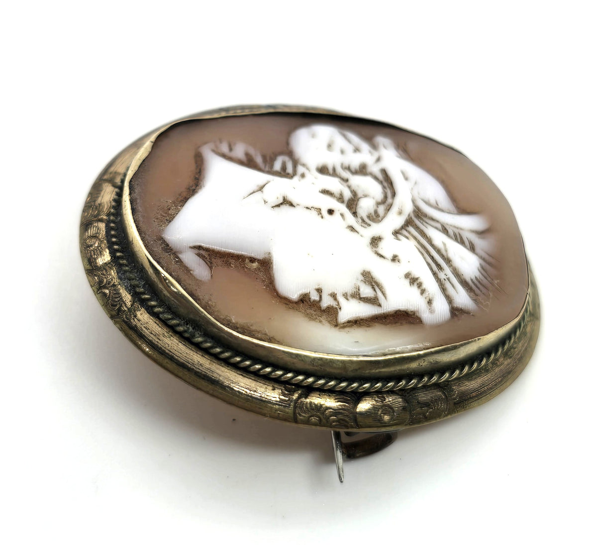 Greco Roman Carved Shell Cameo gold filled antique cameo brooch UK
