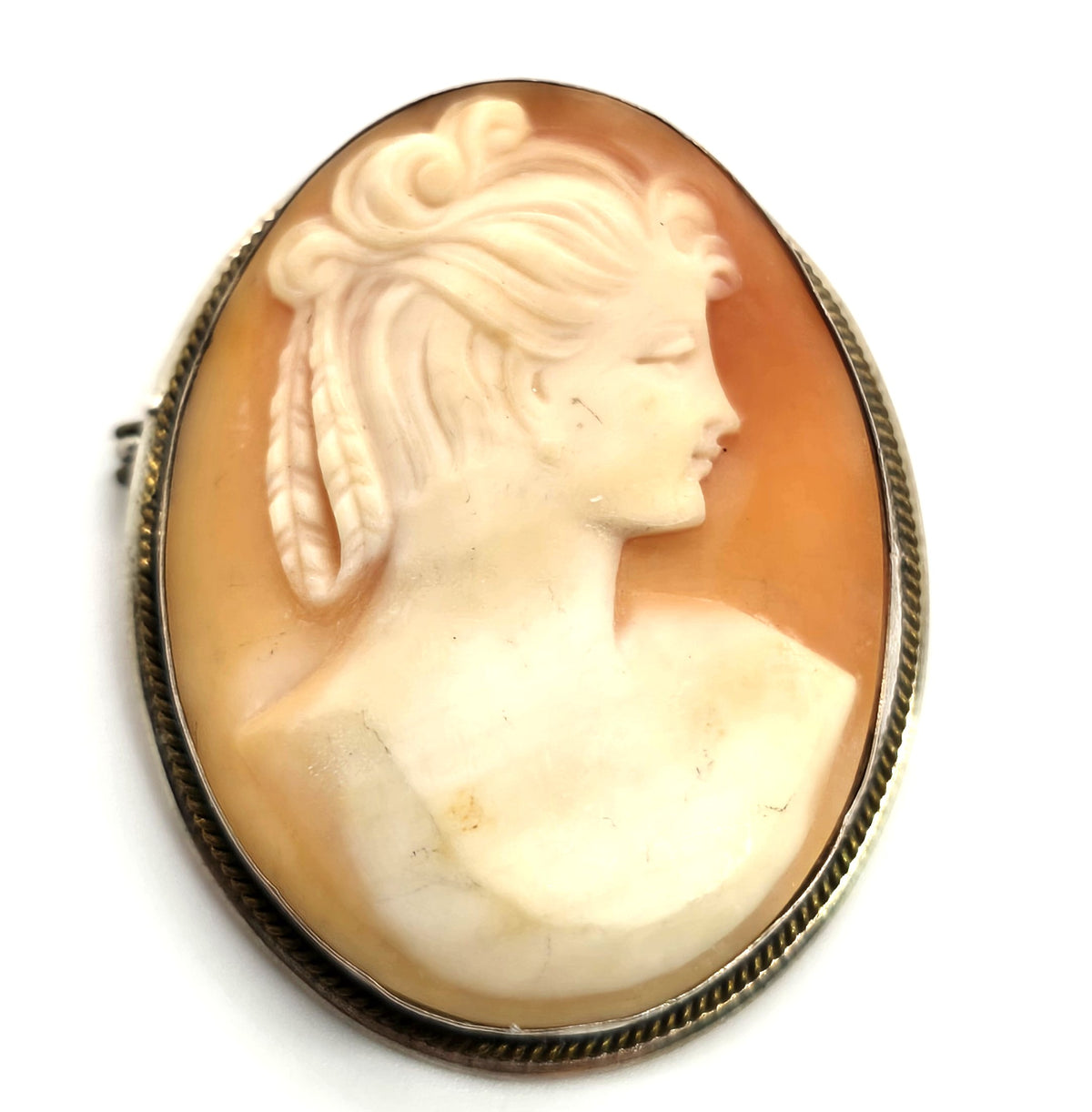 Cameo hand carved shell sterling silver vintage pendant brooch 800