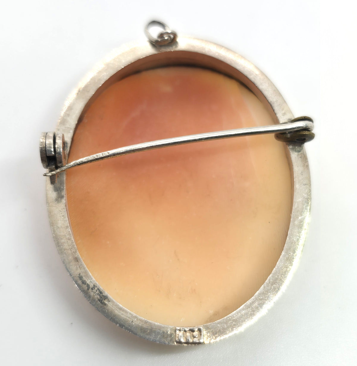 Cameo hand carved shell sterling silver vintage pendant brooch 800