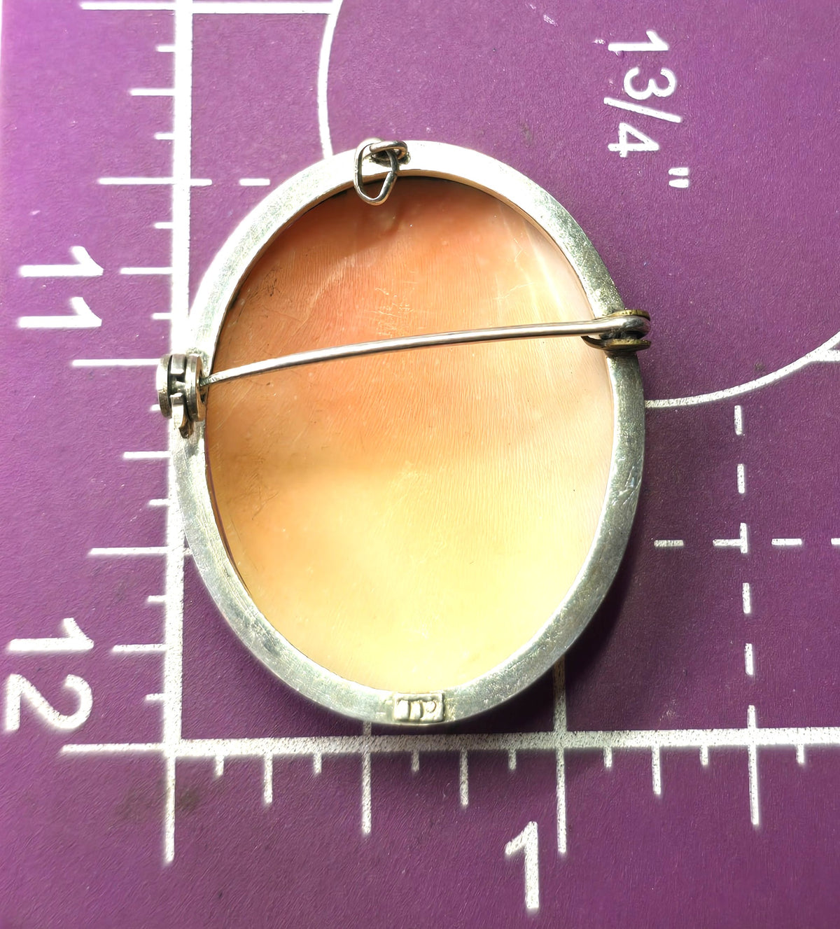 Cameo hand carved shell sterling silver vintage pendant brooch 800