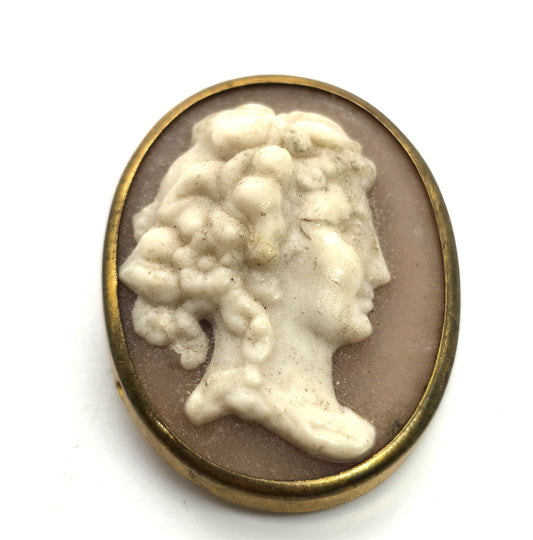 Greco Roman Resin Cameo gold toned vintage cameo brooch
