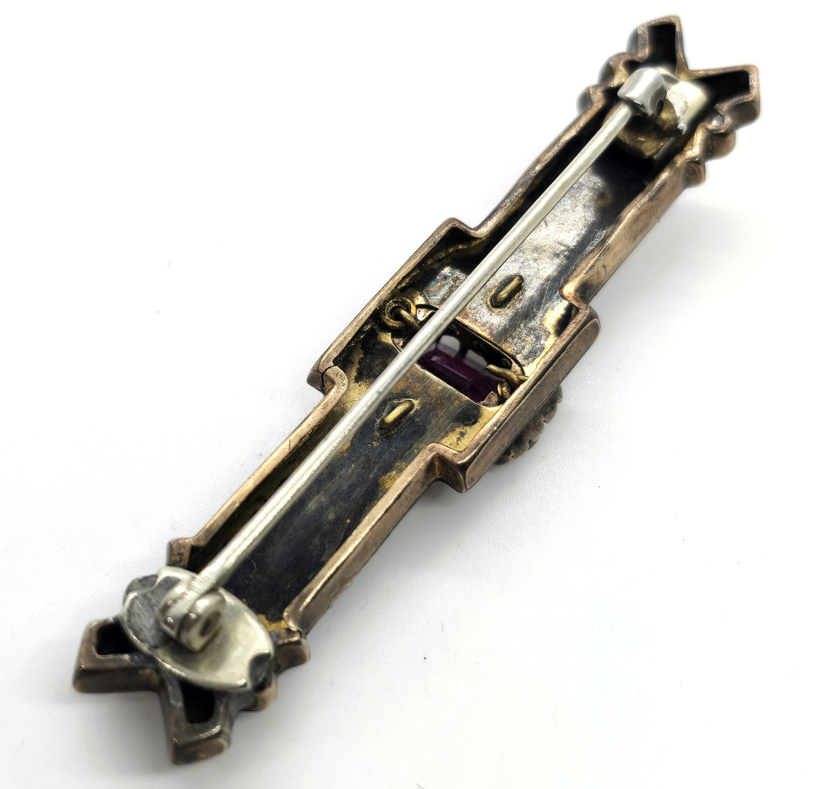 Taille d'épargne antique Victorian seed pearl pink mourning brooch Memento Mori