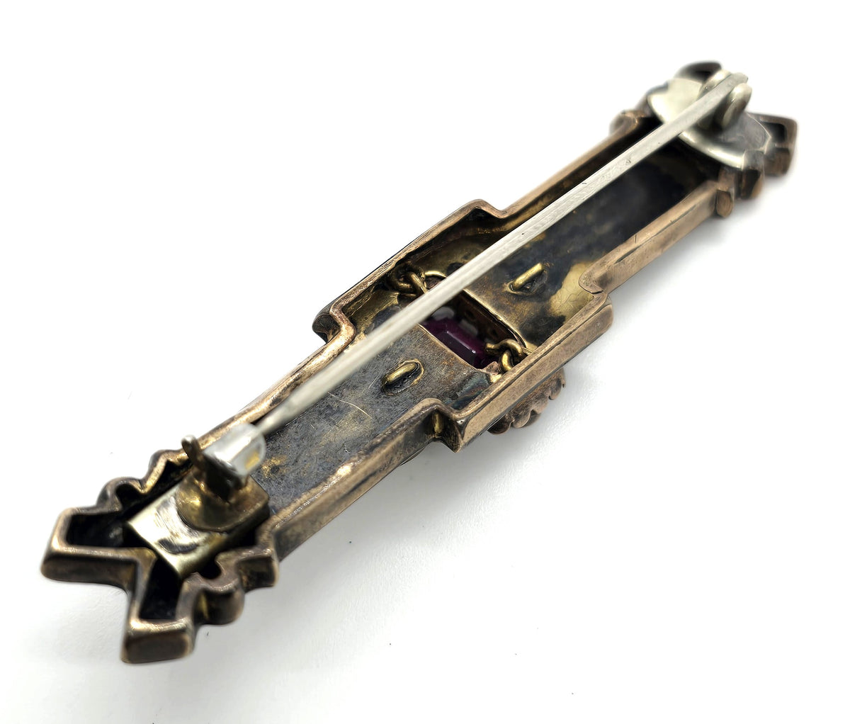 Taille d'épargne antique Victorian seed pearl pink mourning brooch Memento Mori