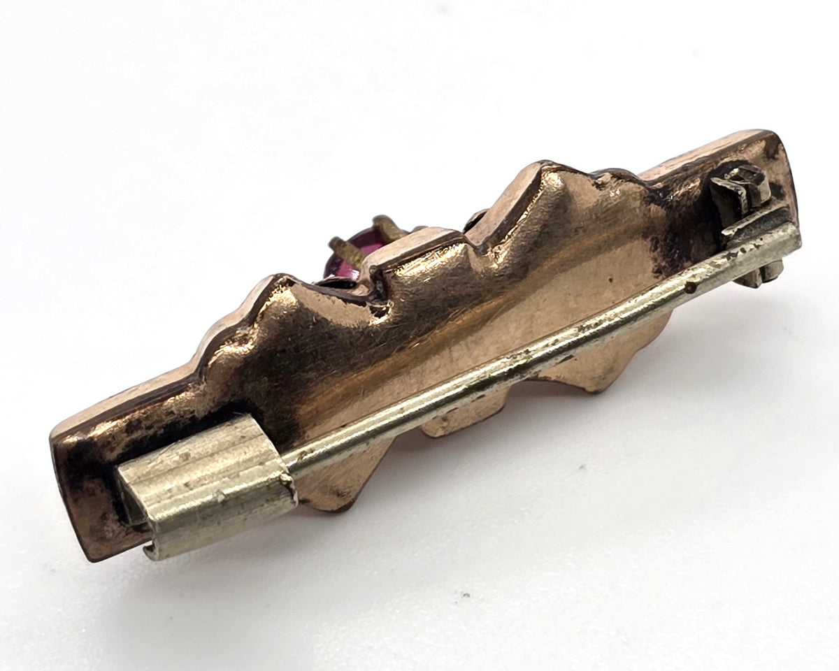 Taille d'épargne antique Victorian black hills gold pink mourning brooch Memento Mori