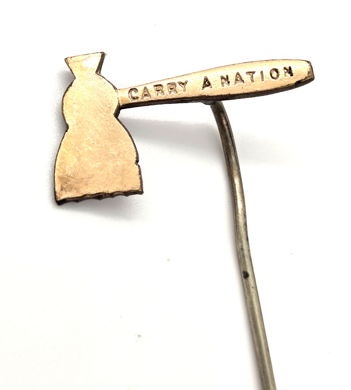 Radical prohibitionist Carry A. Nation 1901 souvenir antique stick pin Temperance Hatchet