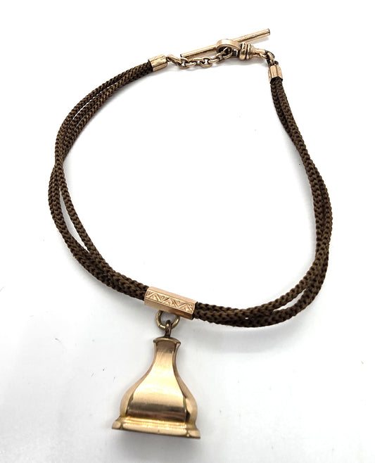 Antique Victorian double braided hair mourning gold filled watch chain T Bar