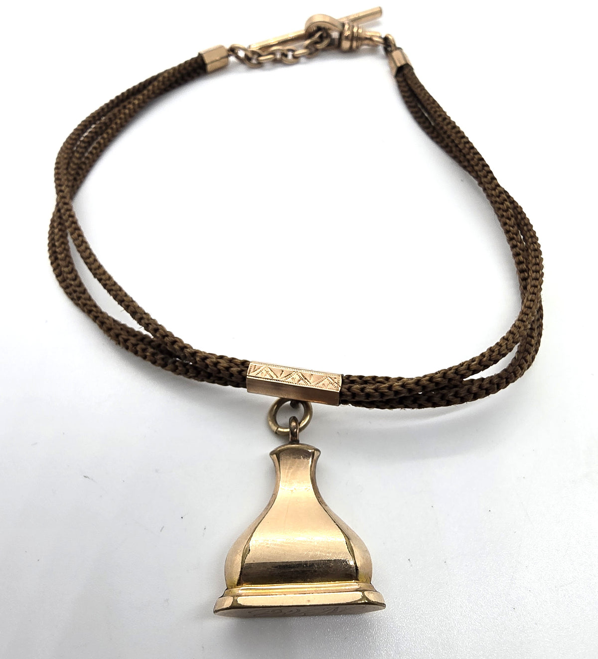 Antique Victorian double braided hair mourning gold filled watch chain T Bar