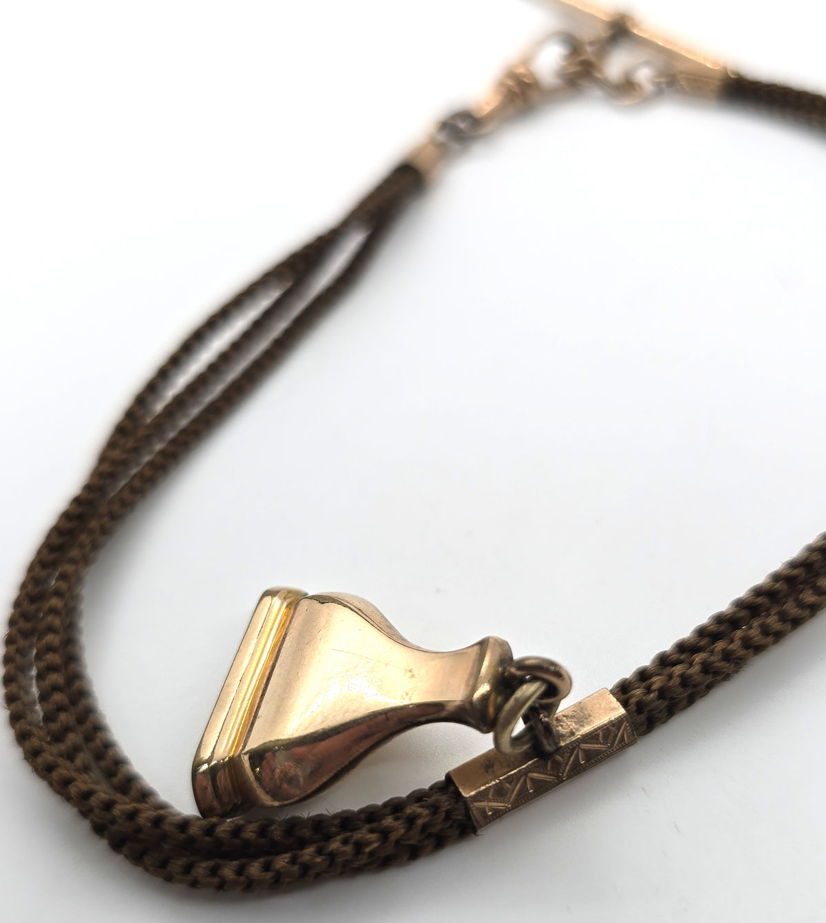 Antique Victorian double braided hair mourning gold filled watch chain T Bar