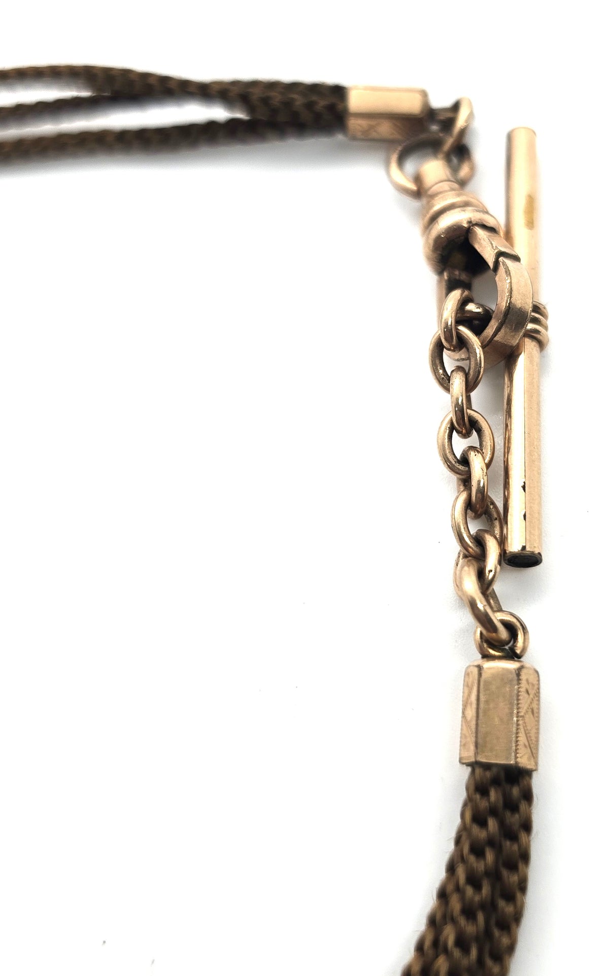 Antique Victorian double braided hair mourning gold filled watch chain T Bar