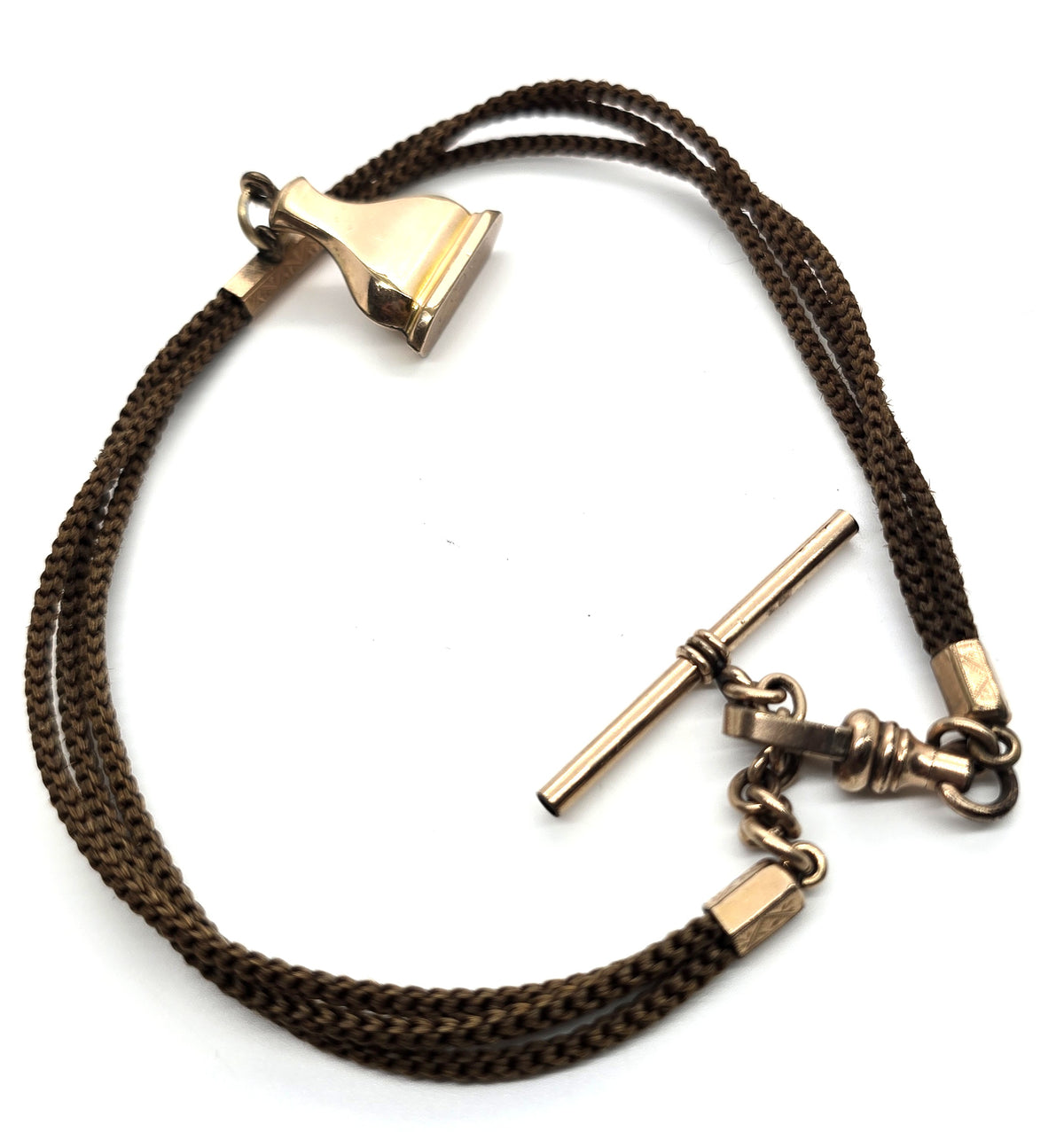 Antique Victorian double braided hair mourning gold filled watch chain T Bar