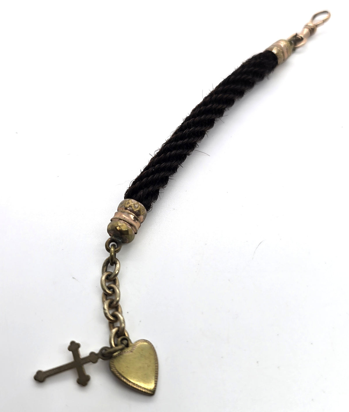 Antique Victorian braided hair mourning gold filled watch chain cross heart