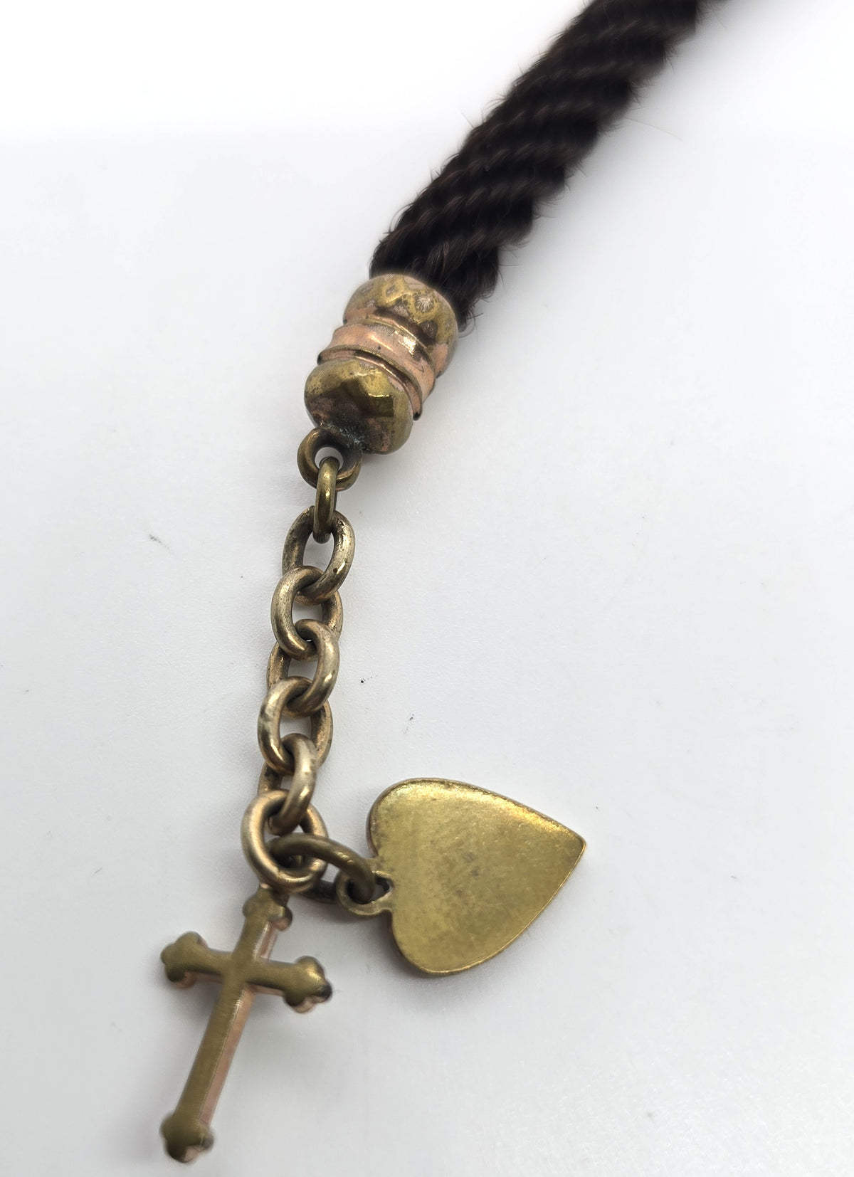 Antique Victorian braided hair mourning gold filled watch chain cross heart