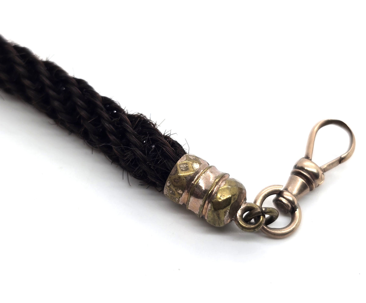 Antique Victorian braided hair mourning gold filled watch chain cross heart