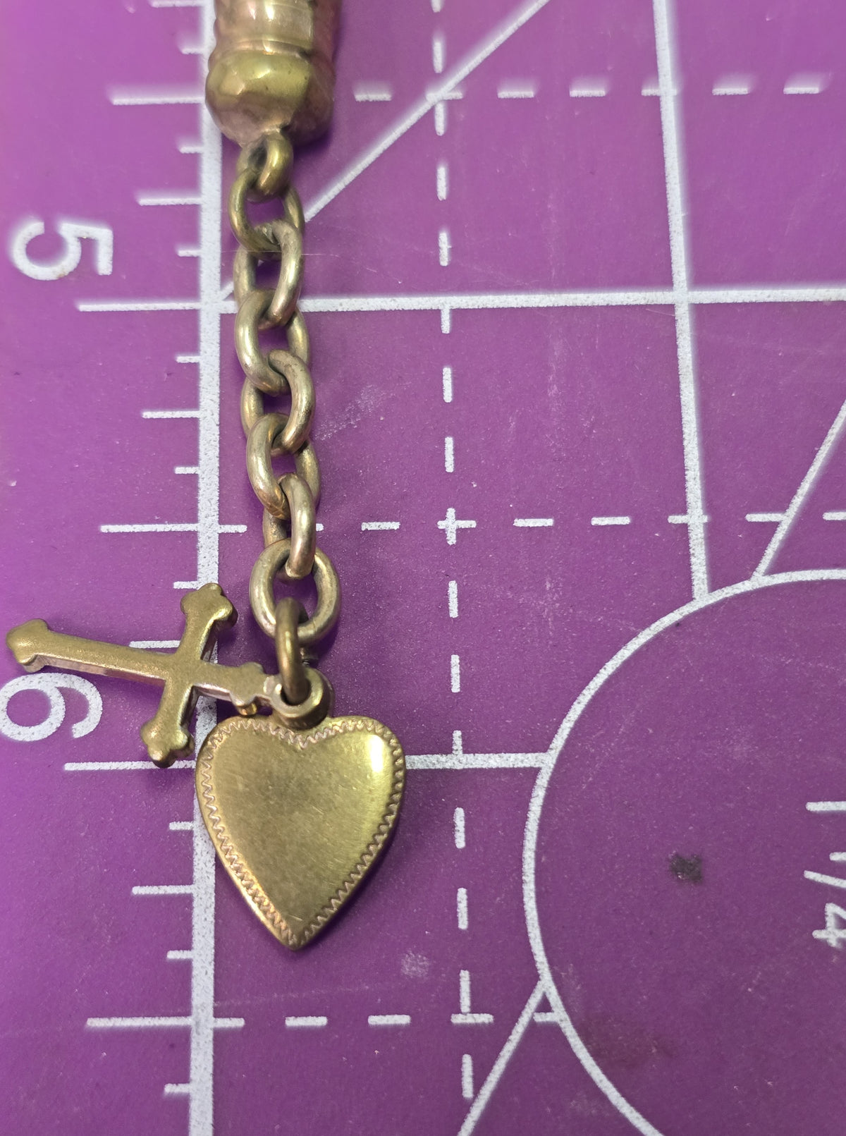 Antique Victorian braided hair mourning gold filled watch chain cross heart