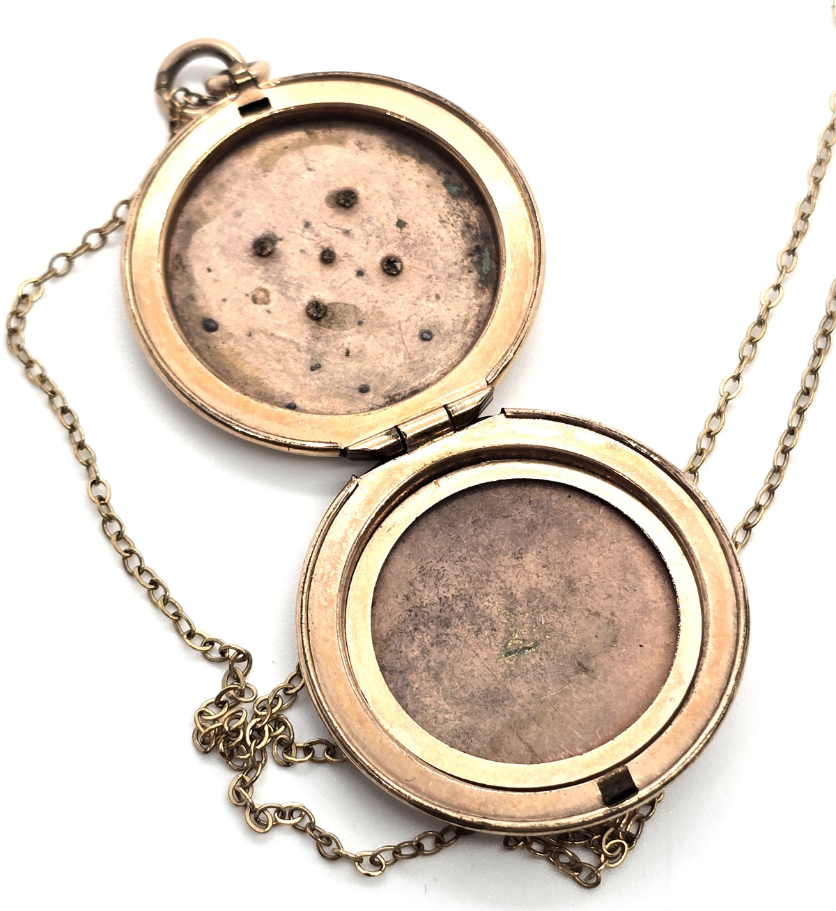 Antique Victorian lucky gold filled 4 leaf clover paste etched locket necklace