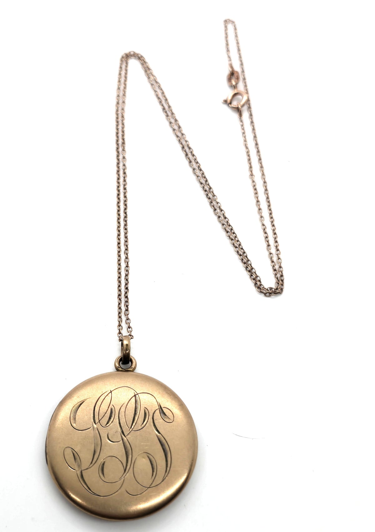 Antique Victorian etched monogram LSS gold filled locket necklace
