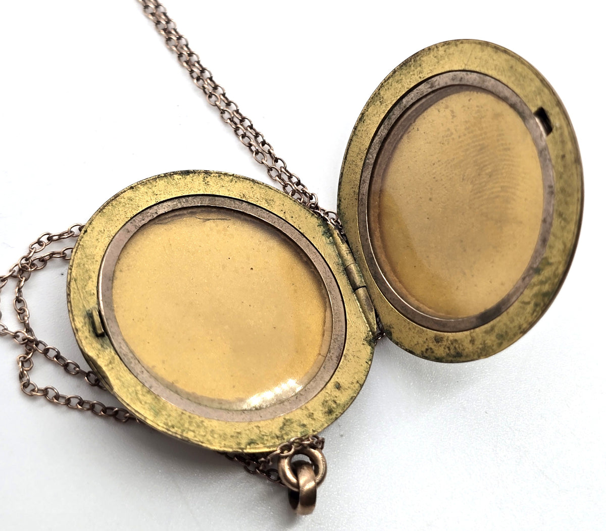 Antique Victorian etched monogram LSS gold filled locket necklace