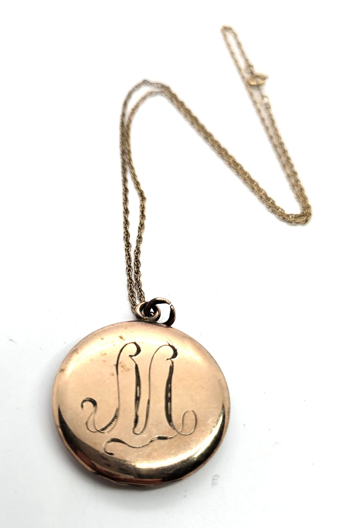 Antique Art Nouveau etched monogram M gold filled locket necklace