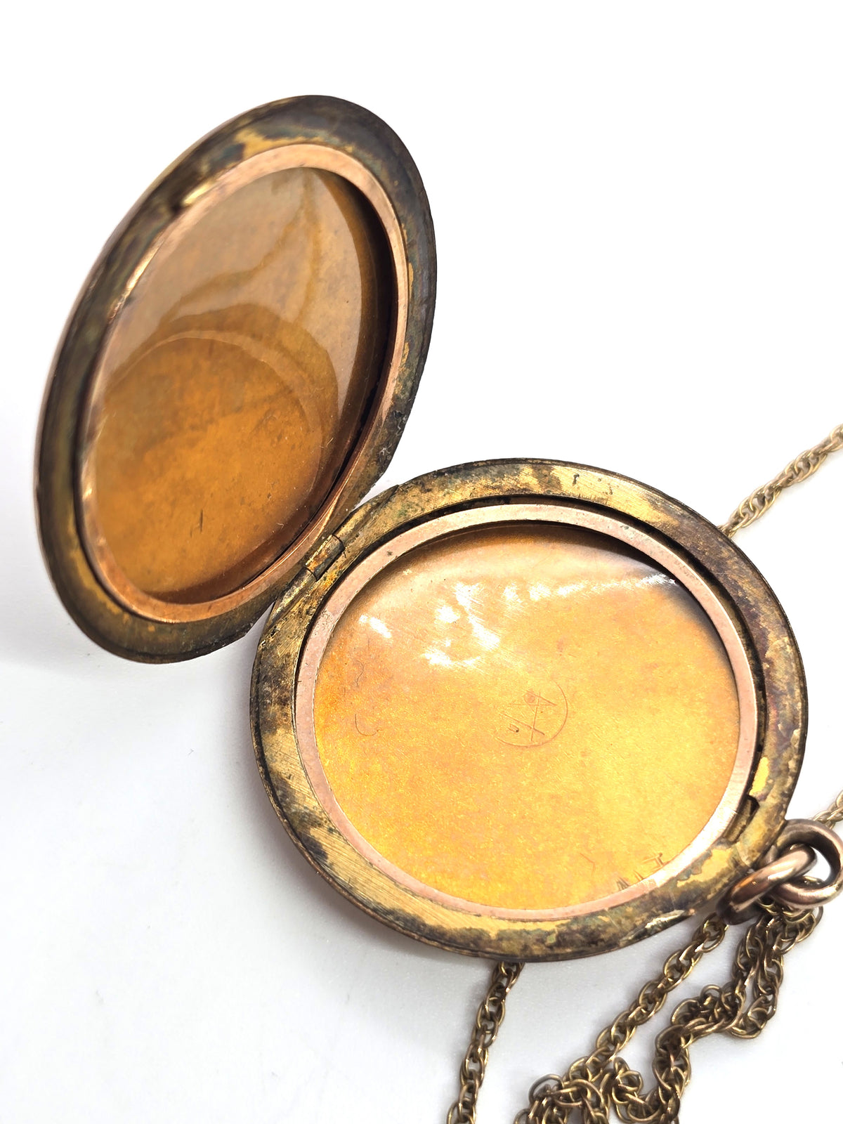 Antique Art Nouveau etched monogram M gold filled locket necklace