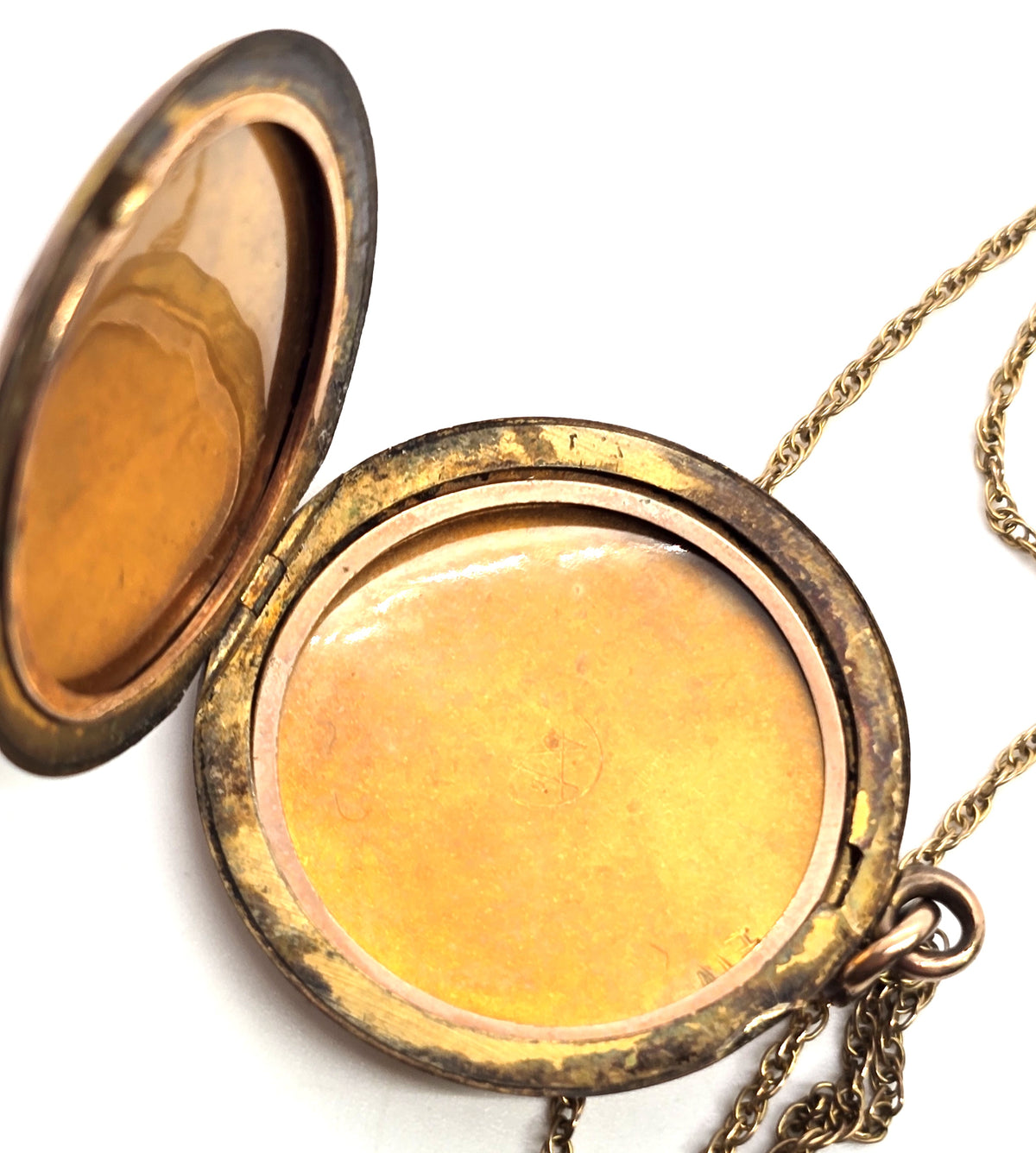 Antique Art Nouveau etched monogram M gold filled locket necklace