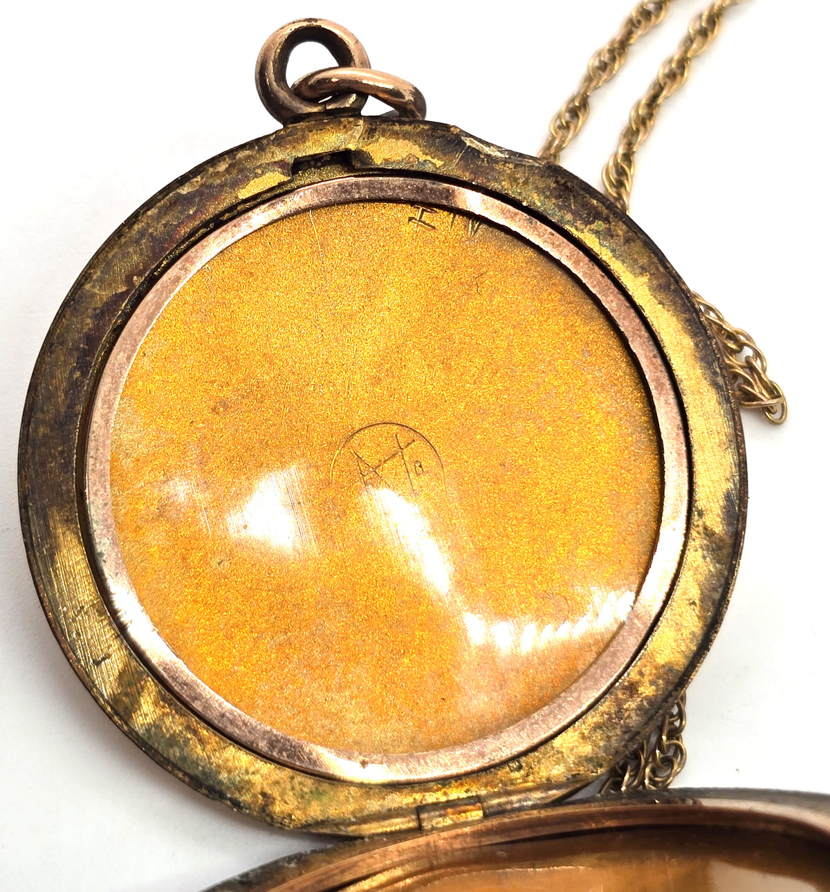 Antique Art Nouveau etched monogram M gold filled locket necklace