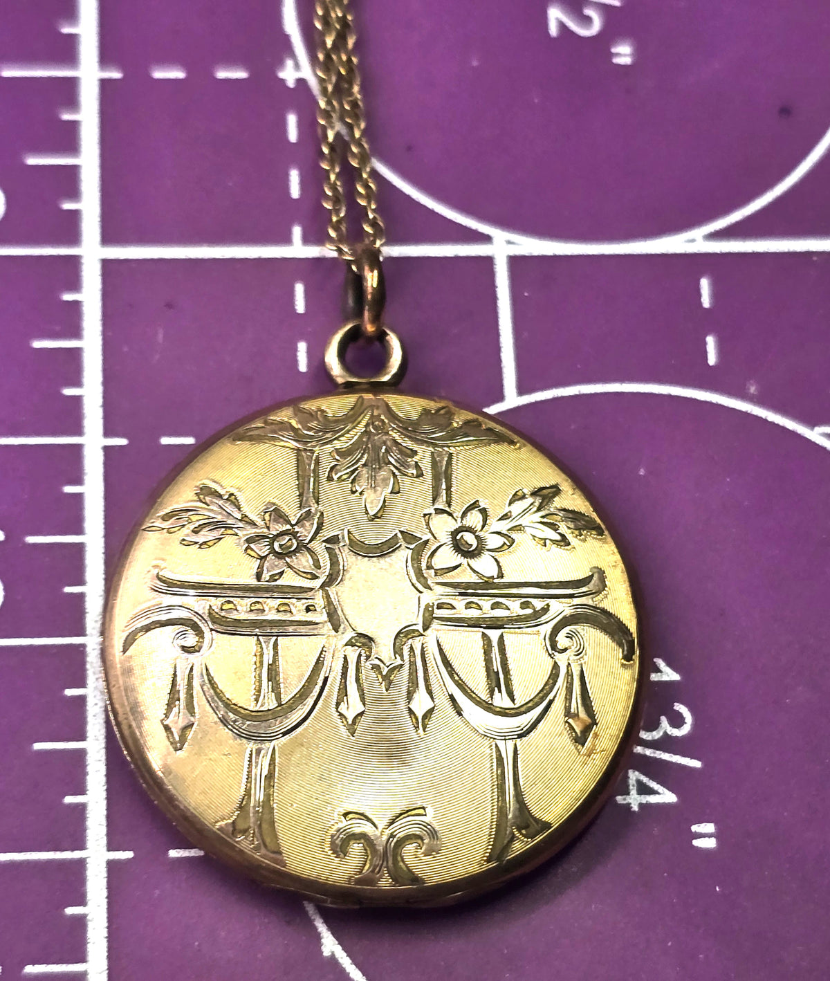 Antique Art Nouveau etched monogram M gold filled locket necklace