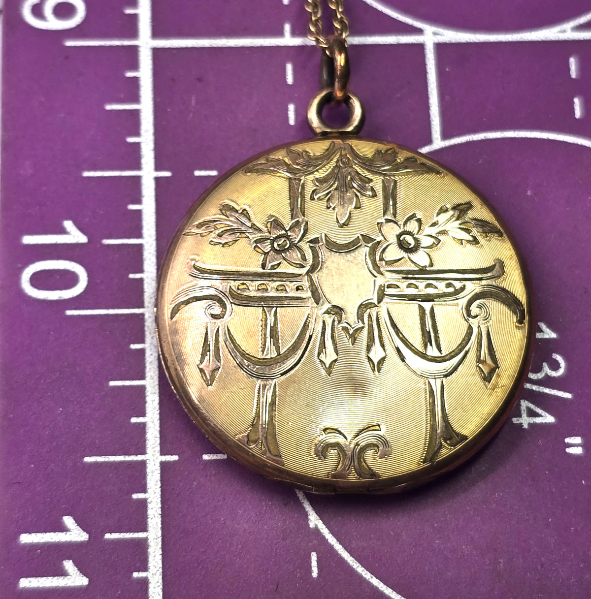 Antique Art Nouveau etched monogram M gold filled locket necklace