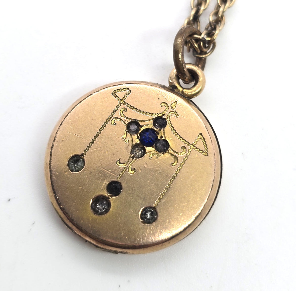 Wightman & Hough Company Antique Victorian gold filled blue paste locket necklace