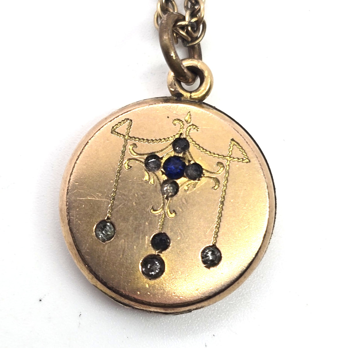 Wightman & Hough Company Antique Victorian gold filled blue paste locket necklace