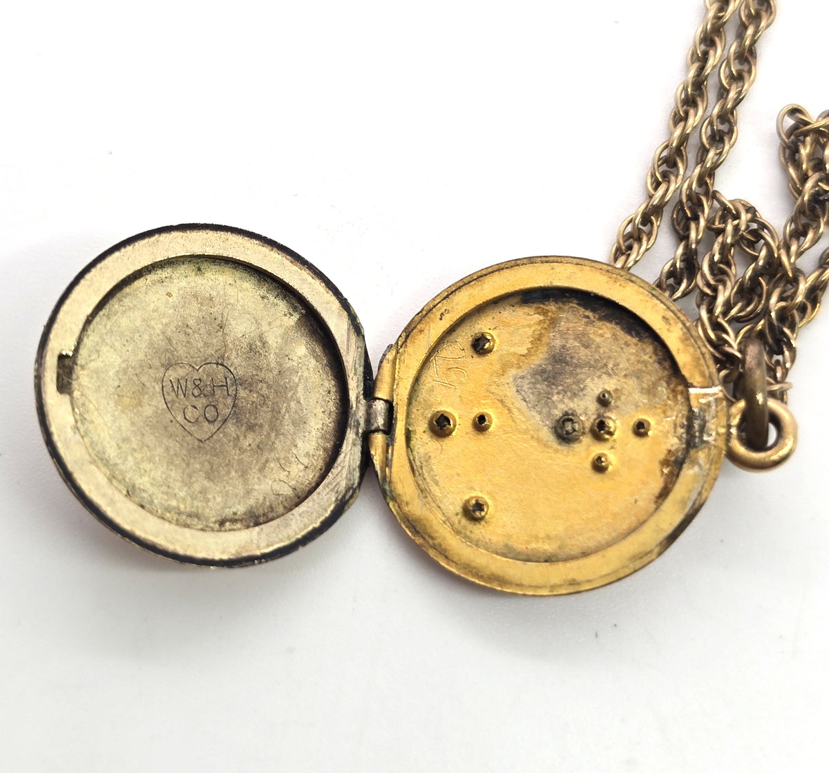 Wightman & Hough Company Antique Victorian gold filled blue paste locket necklace