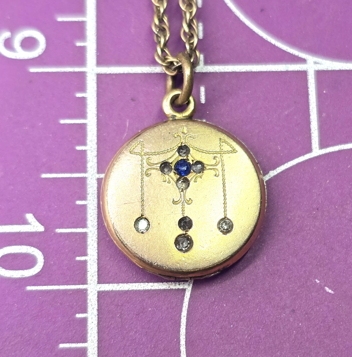 Wightman & Hough Company Antique Victorian gold filled blue paste locket necklace