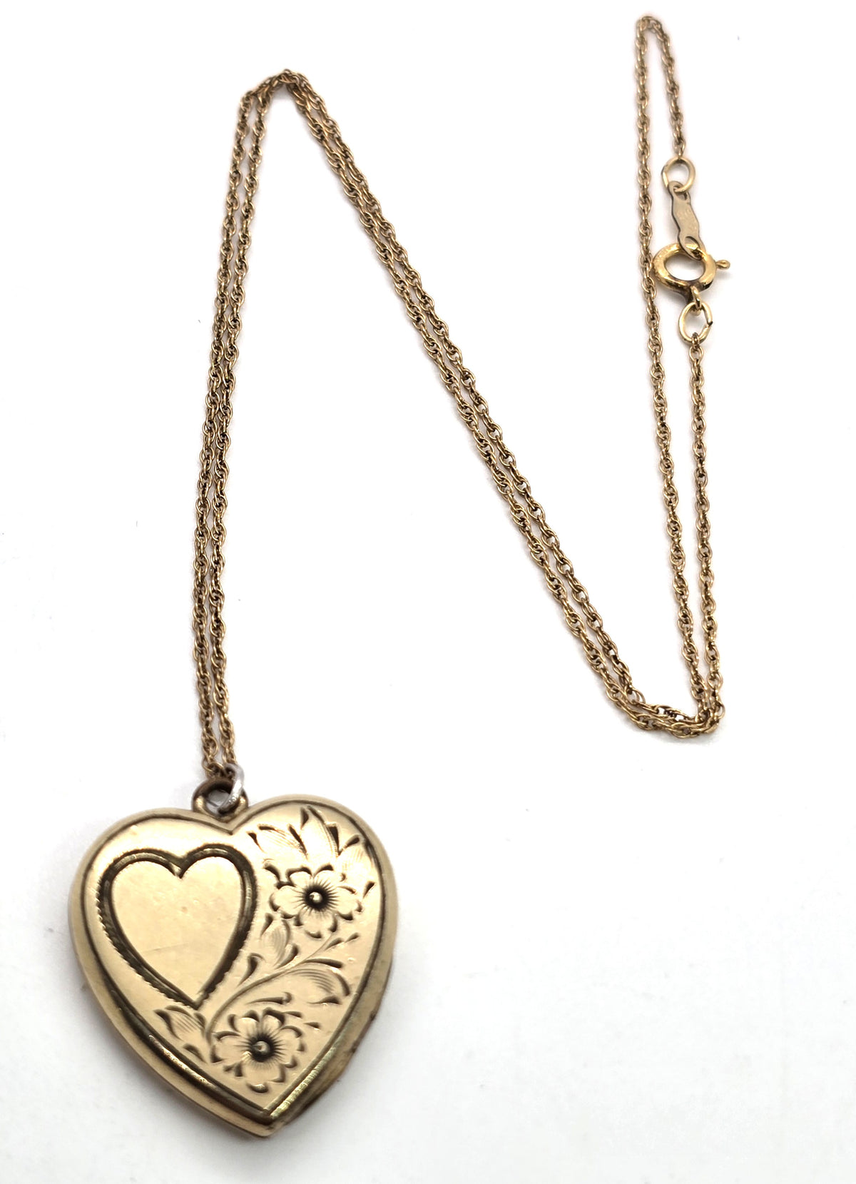 Pittman & Keeler Gold filled etched heart flower locket vintage photo necklace PK