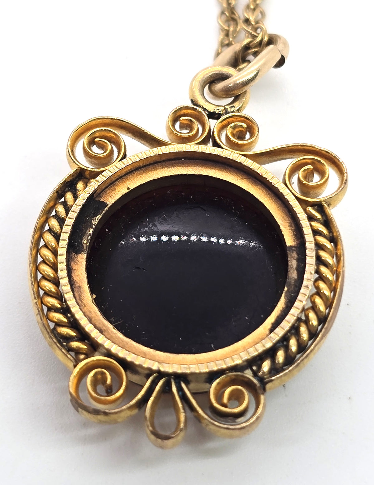 Etruscan Revival Carved brown hardstone Cameo yellow gold filled vintage necklace