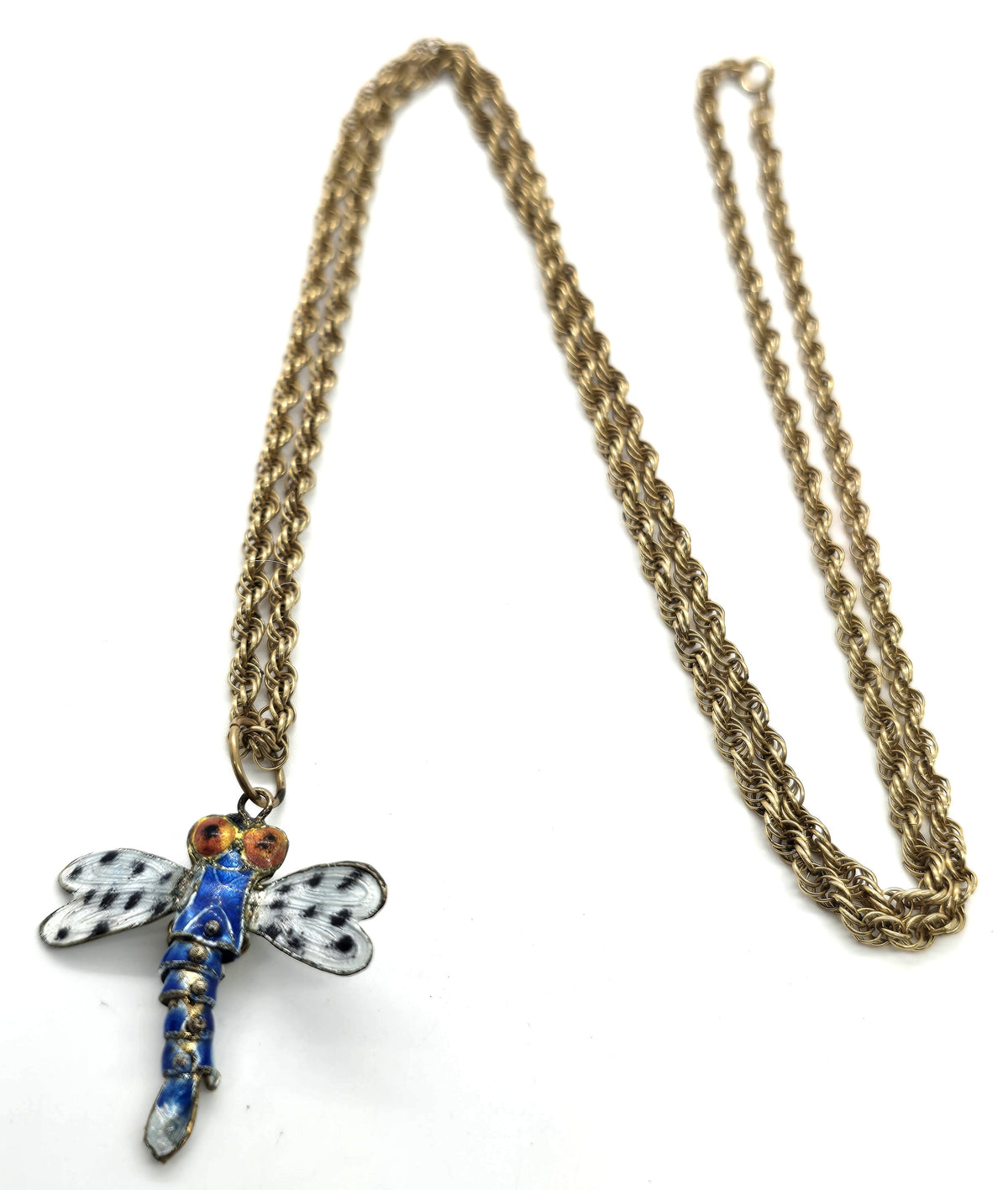 Dragonfly articulated Cloisonné enamel Chinese vintage GF necklace