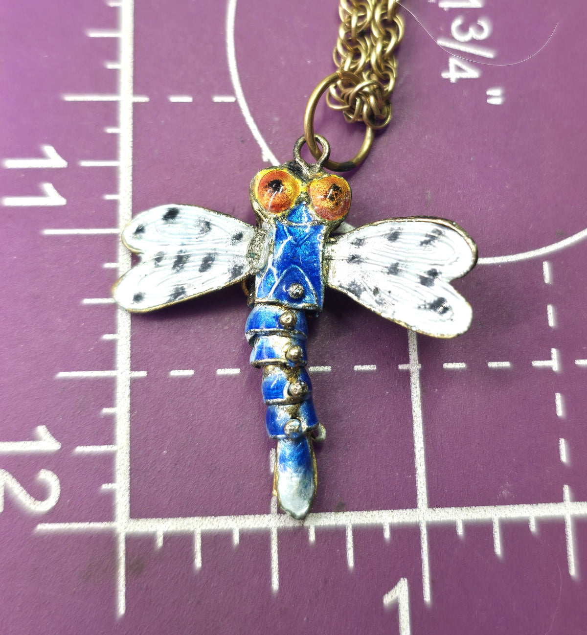 Dragonfly articulated Cloisonné enamel Chinese vintage GF necklace