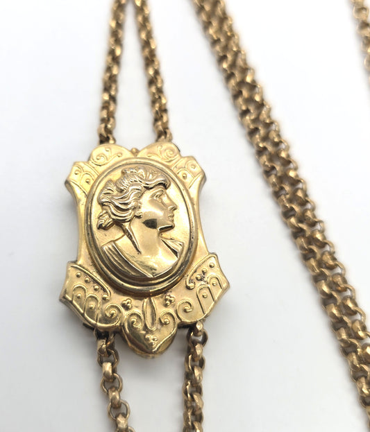Jacoby-Bender JCB Cameo 12k yellow gold filled large slider lorgnette necklace