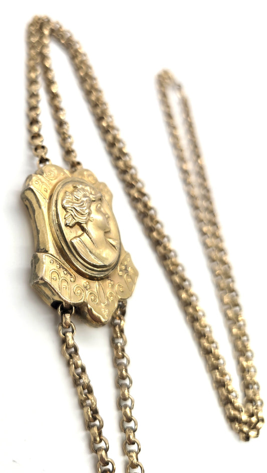 Jacoby-Bender JCB Cameo 12k yellow gold filled large slider lorgnette necklace