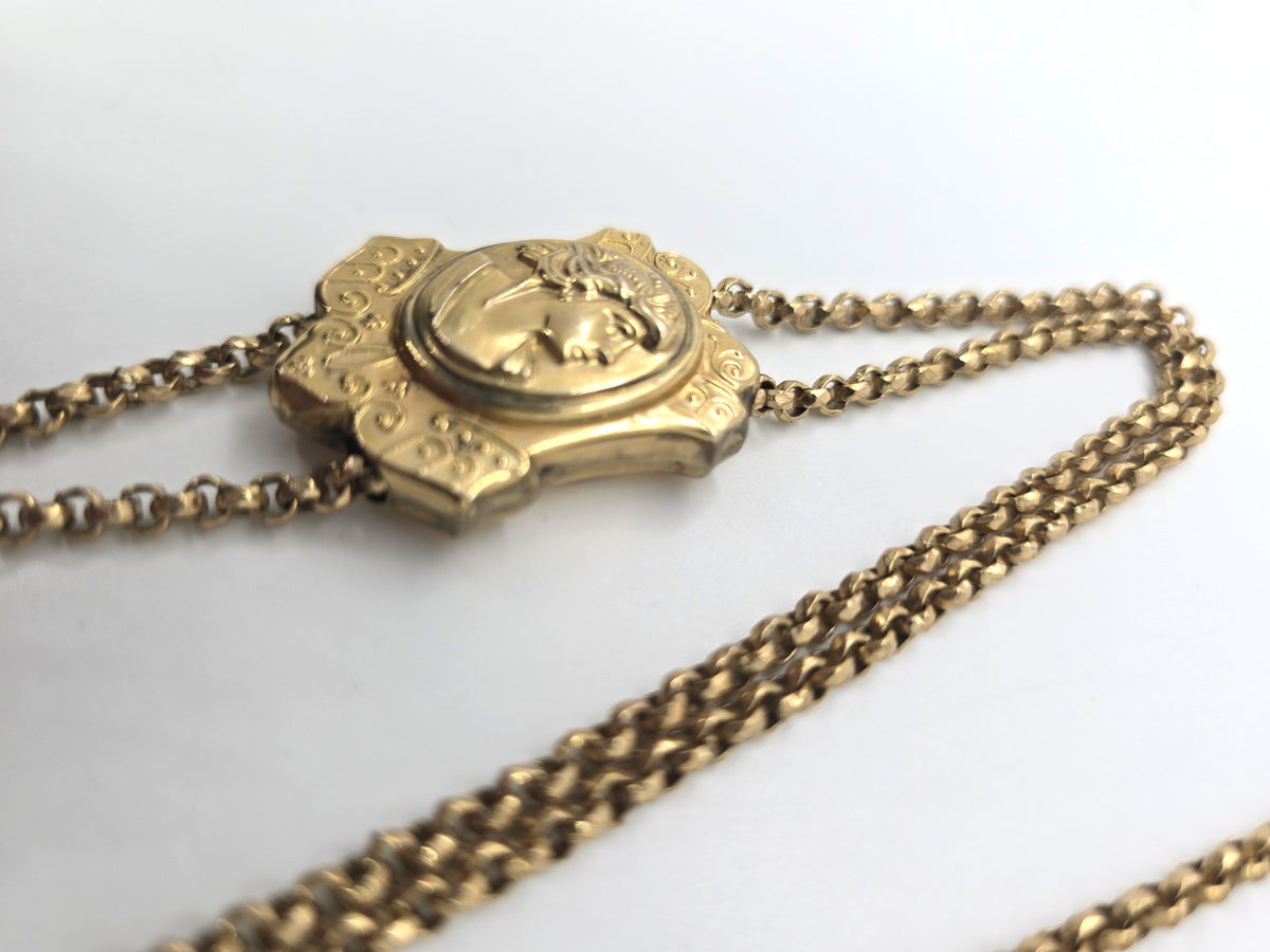 Jacoby-Bender JCB Cameo 12k yellow gold filled large slider lorgnette necklace