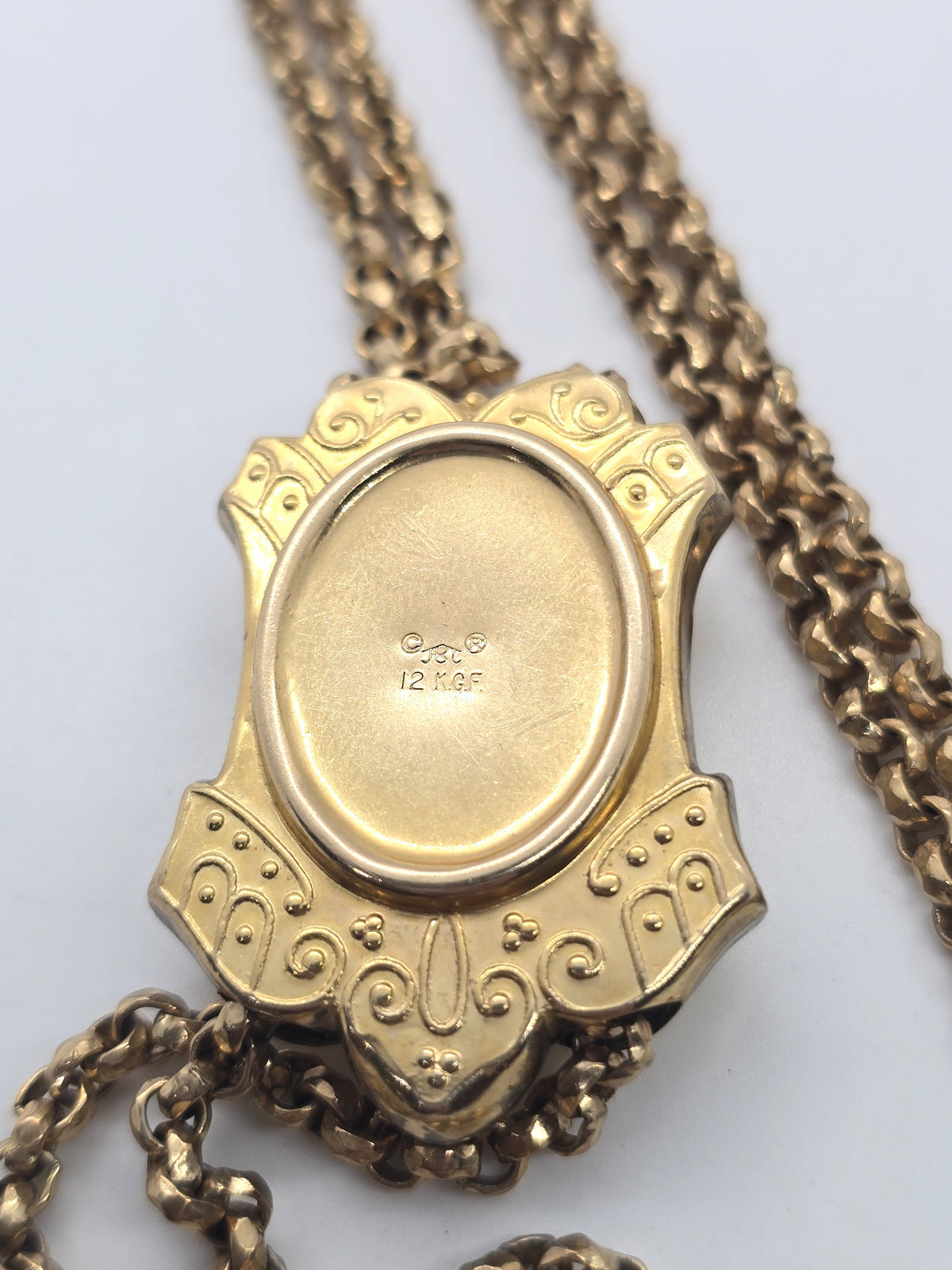 Jacoby-Bender JCB Cameo 12k yellow gold filled large slider lorgnette necklace