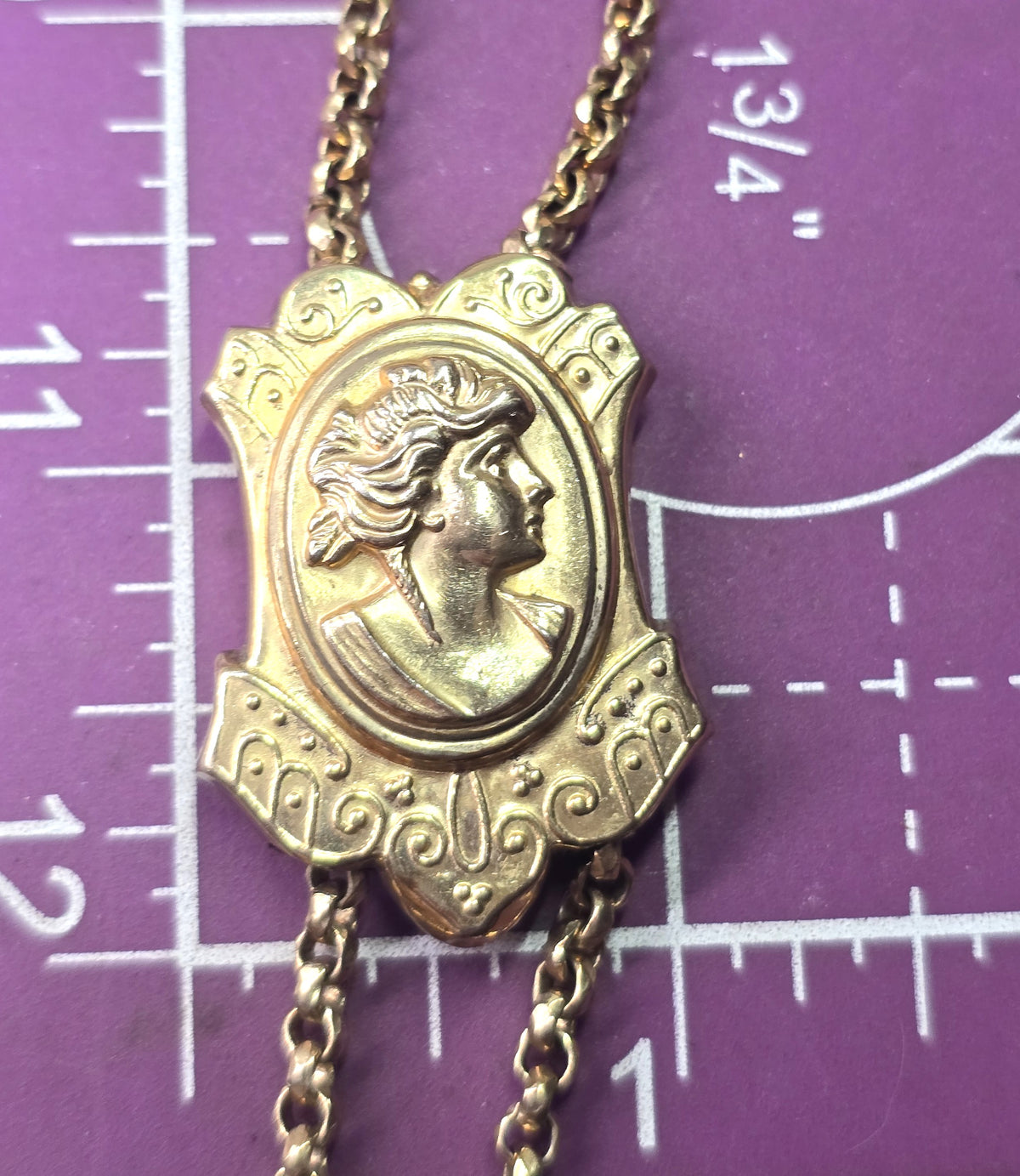 Jacoby-Bender JCB Cameo 12k yellow gold filled large slider lorgnette necklace
