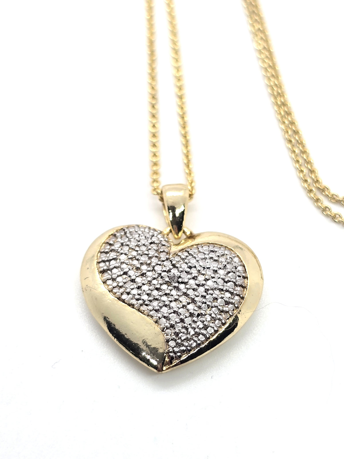 Diamond chip gold plated sterling silver heart FAS vintage retro pendant necklace