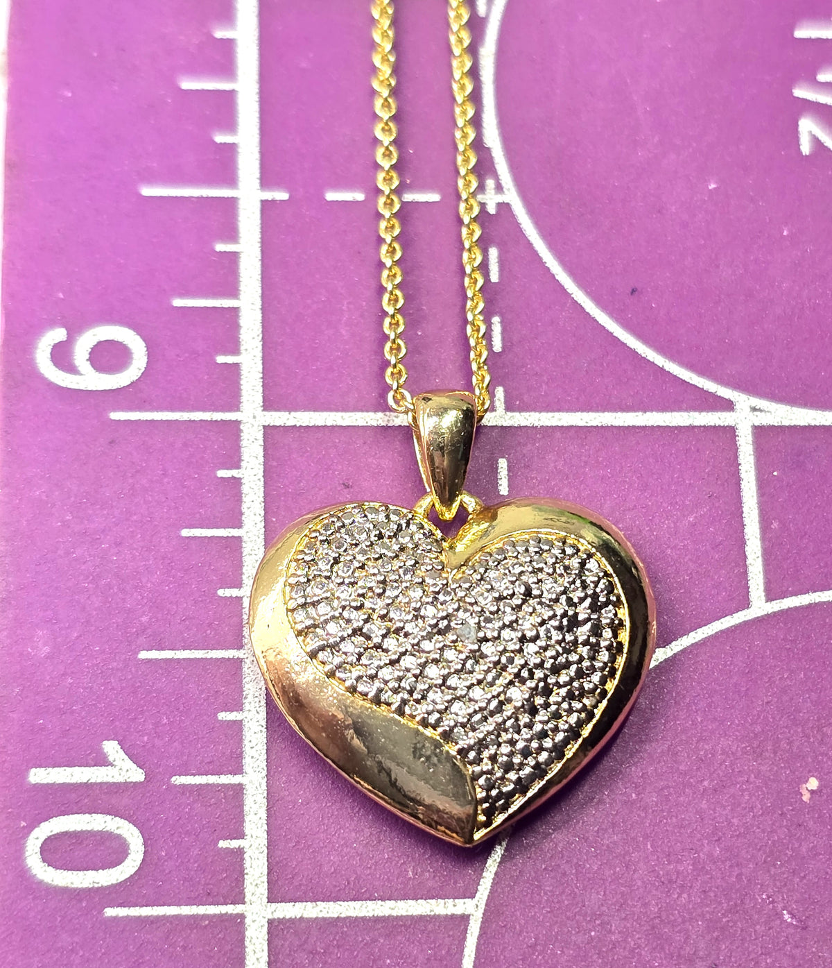 Diamond chip gold plated sterling silver heart FAS vintage retro pendant necklace