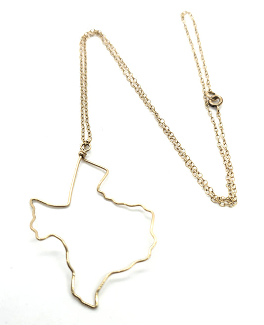 Texas state outline 14k gold filled vintage artisan pendant necklace