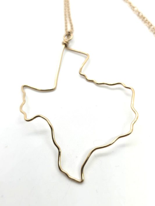 Texas state outline 14k gold filled vintage artisan pendant necklace