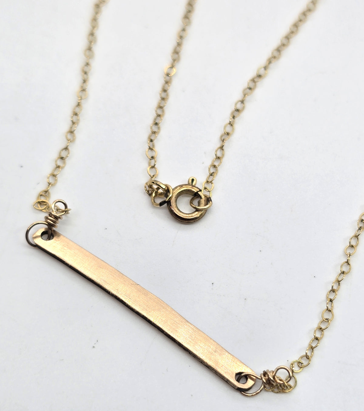 Grace 14k yellow gold filled artisan hammered plate stamped necklace