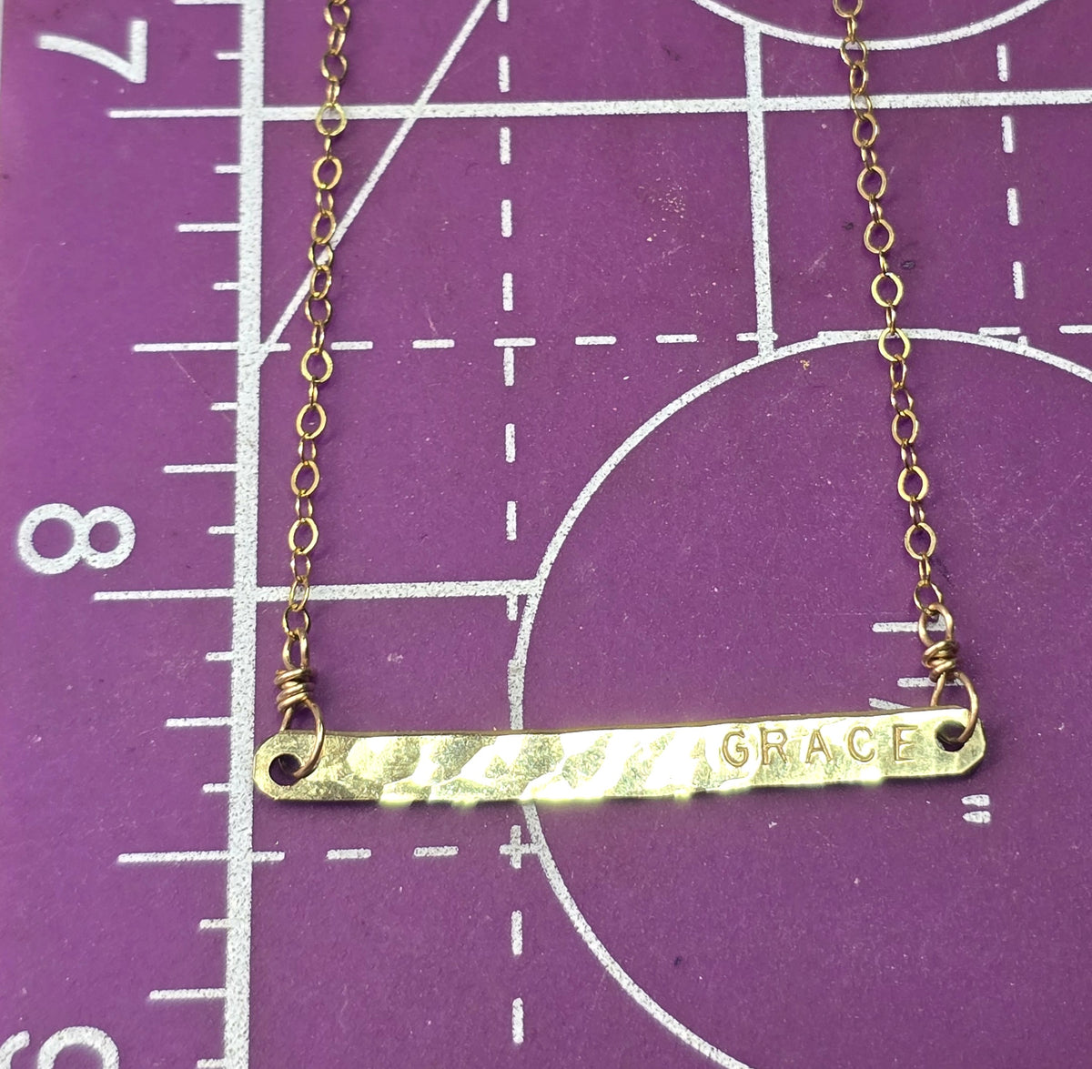Grace 14k yellow gold filled artisan hammered plate stamped necklace