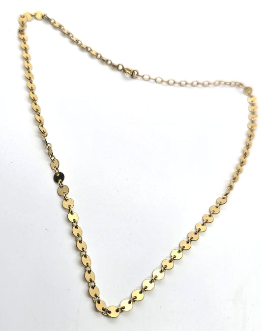 Sequin disk chain Mariner link vintage 14k yellow gold filled sparkling signed necklace