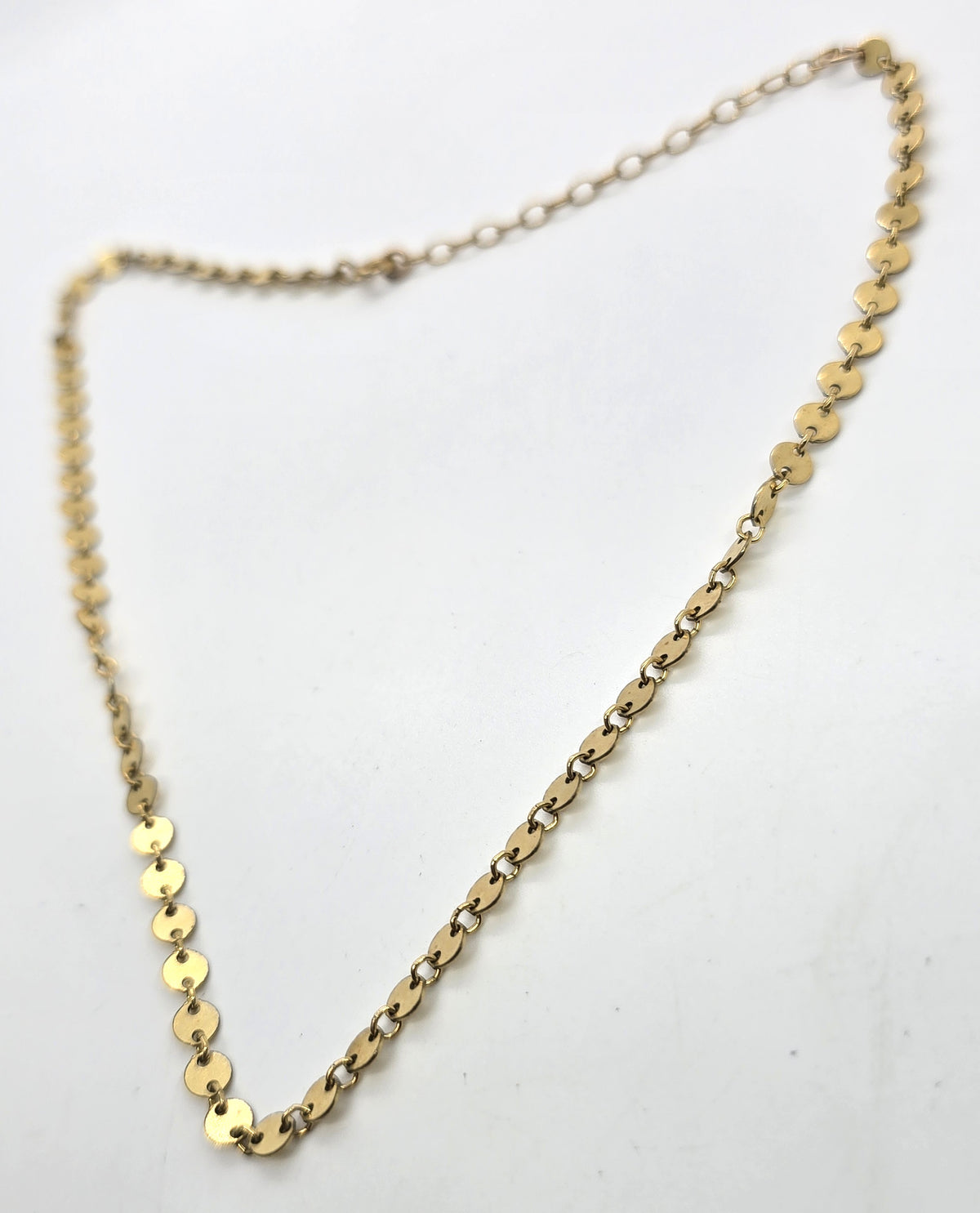 Sequin disk chain Mariner link vintage 14k yellow gold filled sparkling signed necklace